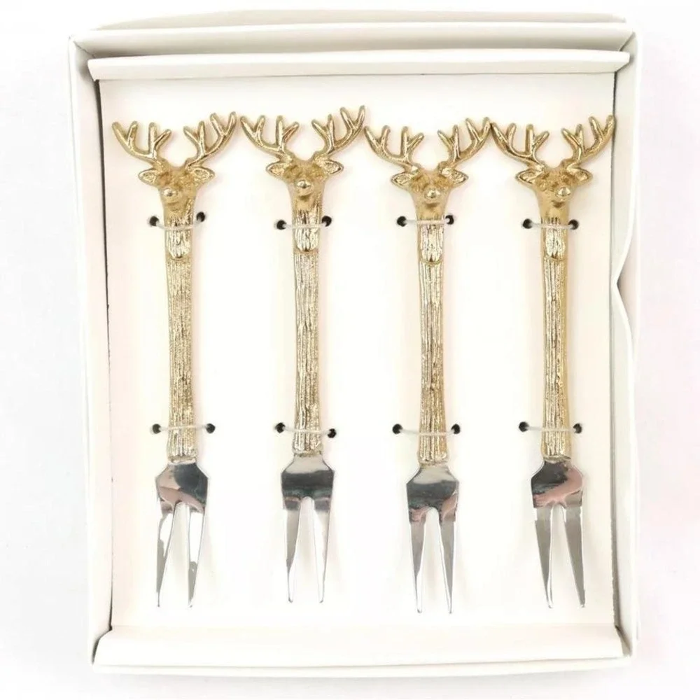 Zodax Peura Stag's Head Assorted Steel/Brass Silverware in Silver Lot of 5‎